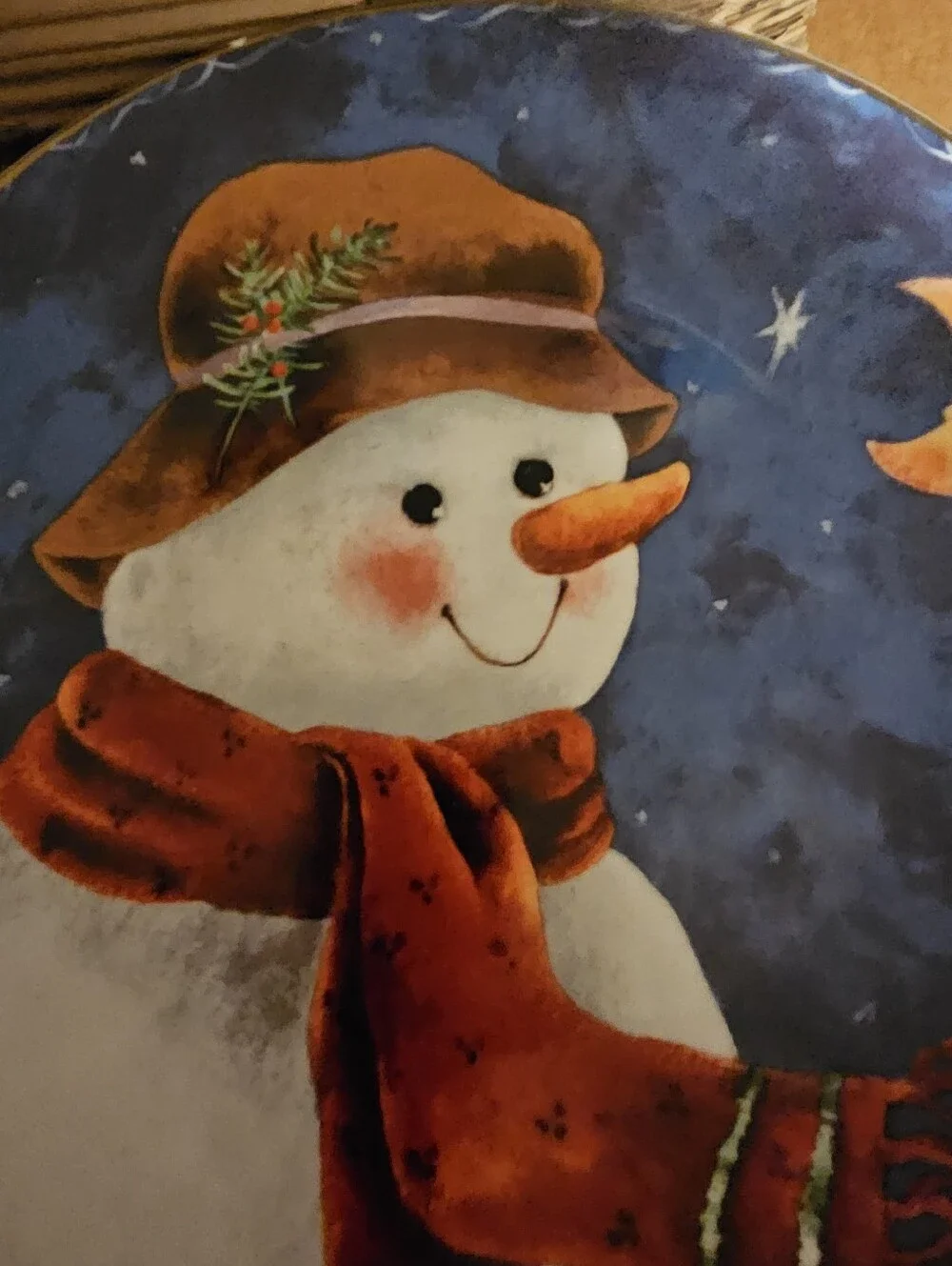 Festive Snowman Serving Platter with Orange Scarf and Hat